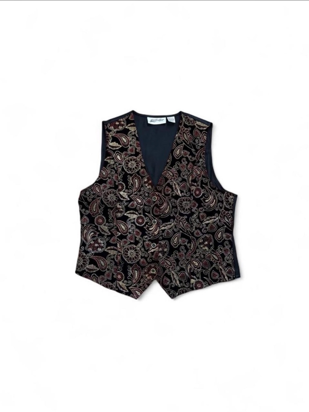 Vintage Yves St. Clair Velvet Paisley Vest - Black, Burgundy & Gold